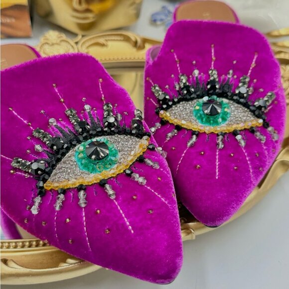 🆕 KURT GEIGER LONDON 🧿 NWOT Olive Evil Eye Mules, Purple Lyst - Picture 5 of 16